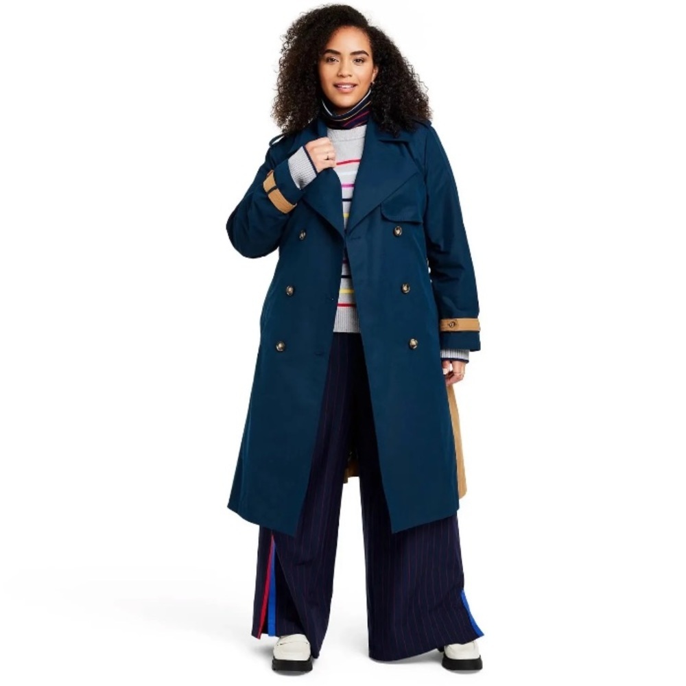 La Ligne x Target Trench Coat 2X Plus Women’s Side Stripe Belted Navy Tan NWOT